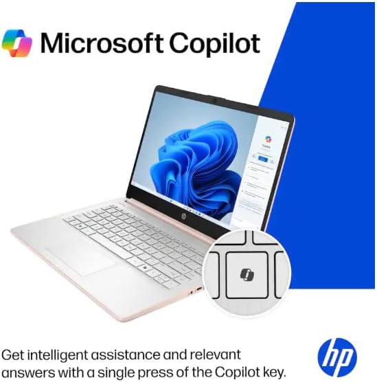 HP 14" Business Laptop Computer with 1-Year Office 365, Intel Quad-Core N150 Processor, 4GB RAM 640GB Storage (128GB UFS+512GB SD Card), Windows 11 Home, PLUSERA Earphones, Pale Rose Gold - Image 6