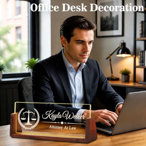Custom Name Plate for Desk with LED Walnut Frame, Office Desk Decor - Image 5