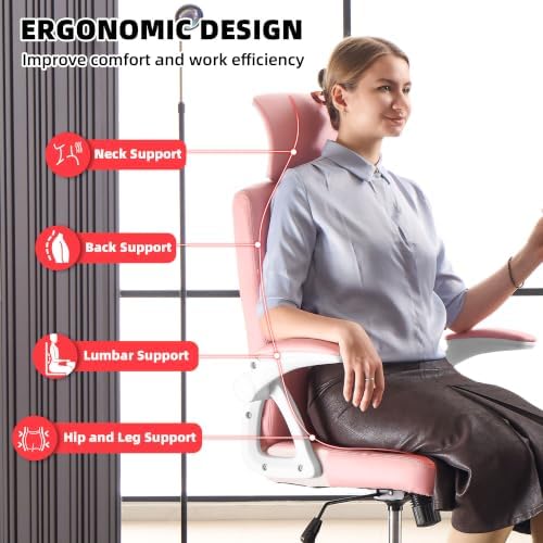 Leather Office Chair,Executive Ergonomic Desk Chair for Home Office, White-Pink - Image 5