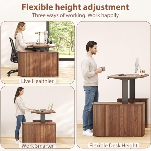 HSH Electric Standing Desk with Storage Cabinet Walnut 60" Home Office Desk - Image 5