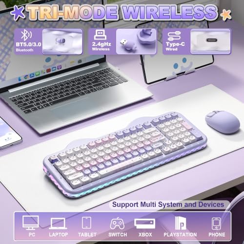 YUNZII C98 Cute Wireless Mechanical Keyboard(Purple Mao, Candy Switch) - Image 3