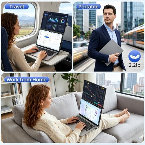 Leudaich 15.6" Laptop Screen Extender, Clamp-On Vertical Dual FHD 1080P Portable Dual Monitor, Vertical Screen Extender Plug & Play for Windows/Mac/Android/Gaming, Fits 13-17" Laptops - Image 4