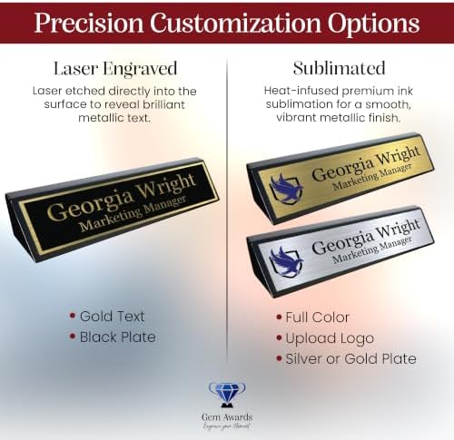 Gem Awards Custom Name Plate for Desk, Black Piano Insert, 2x10 Inch - Image 5
