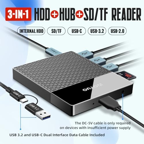 YOTUO Portable 500GB Docking Station External Hard Drive, Multiport USB-C Hub + HDD 7-in-1, USB 3.0, SD/TF Card, Multi-Functional HDD for Windows, Mac, Android, TV, Phone, Laptop, Desktop, PC - Image 2