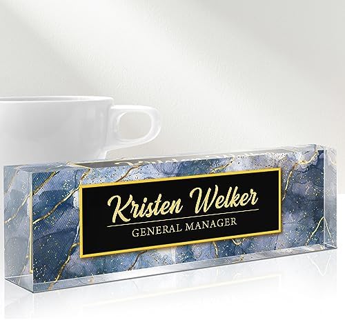 Desk Name Plate Personalized, Custom Name Plates for Desks, Personalized Acrylic Name Plate for Desk, Employee Appreciation Gifts, Office Gifts for Coworkers, Social Workers (Indigo/Gold Coast) by Gowelly