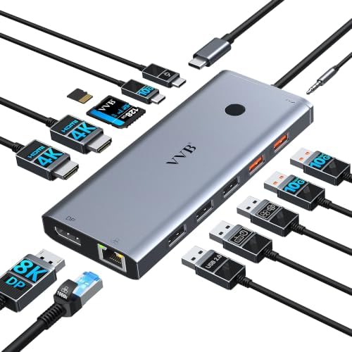 USB C Docking Station Dual Monitor 4K HDMI Laptop Docking Station 3 Monitor by VVB