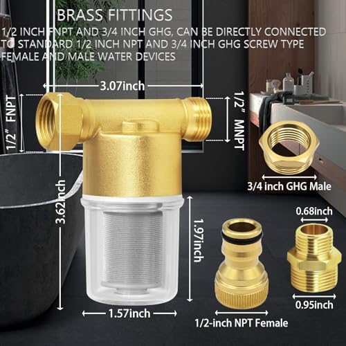 Reusable Brass Inline Sediment Filter (40 Micron) – Universal Water Filtration System for Washing Machine, Heater, Garden, RV | Prevents Clothes Yellowing, Dry Skin & Scale Build-Up - Image 2