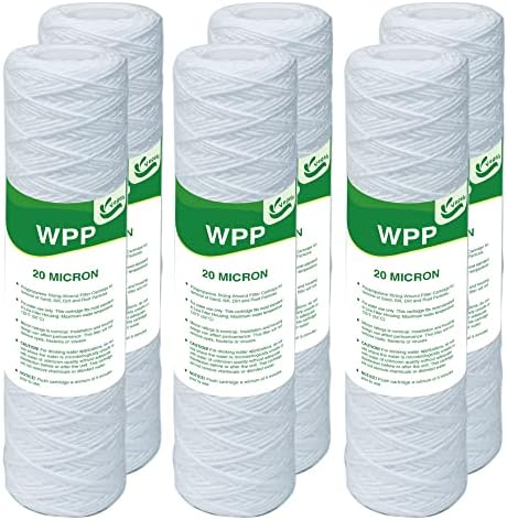 20 Micron String Wound Whole House Water Filter 10" x 2.5", 6-Pack by Vegebe