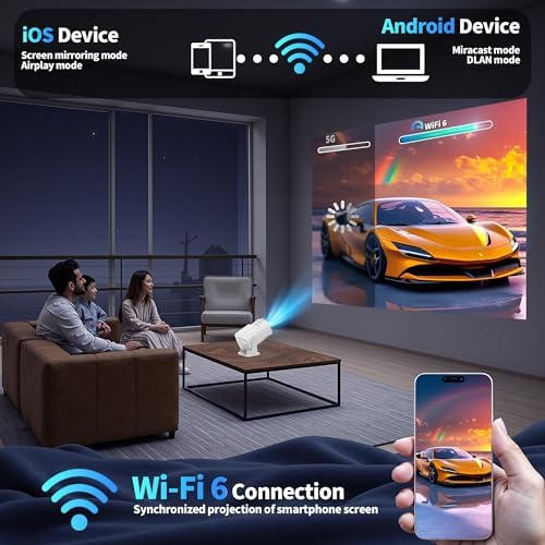 [Projector 2026 Upgraded] Mini Projector Support 4K 1080P Auto Keystone 270°Rotatable with WiFi 6 and Bluetooth 5.2 Projector Portable Compatibile with HDMI/TV Stick/Memory Stick/Laptop,White - Image 6