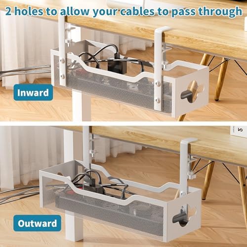 Under Desk Cable Management Tray 2 Pack, No Drill Cable Organizer With Clamp for Standing Desk, Easy to Install Cord Management System, No Damage Wire Organizer - Image 2