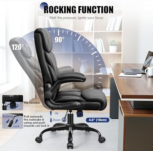 Primy Office Chair, High Back Desk Chair with Flip-up Armrests,Black - Image 5