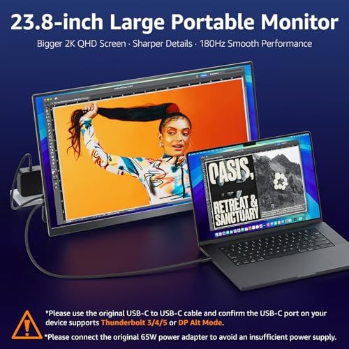 VisionOwl Portable Monitor for Laptop, IPS USB-C HDMI Travel Second Monitor for MacBook Pro Air, PC, PS5, Xbox, Portable Second Screen, Built-in Kickstand, Speakers, VESA Mountable, 23.8 Inch - Image 2