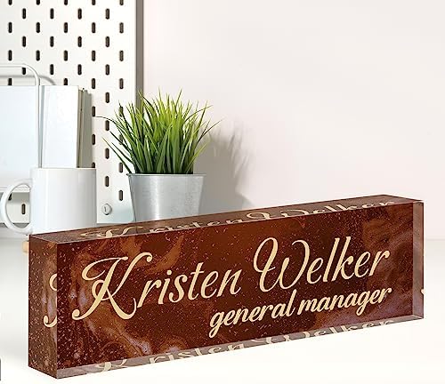 Name Plate for Desk, Desk Name Plate Personalized, Office Decor for Women Men, Acrylic Desktop Accessories, Office Appreciation Gifts for Boss Social Workers Nurse Teacher Employee (Deep Red) by Spricoz