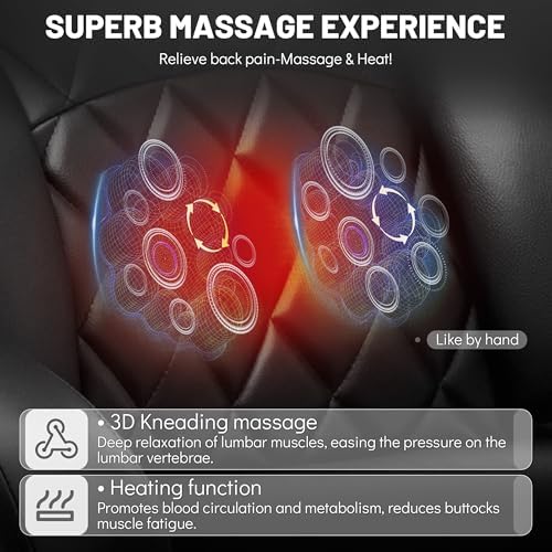 Office Chair with Foot Rest,3D Kneading Massage & Heat Executive Office Chairs for Heavy People,500LBS Big and Tall Office Chair,Ergonomic Reclining Desk Chair,Dual-Use Pillow,Home Office,Black - Image 4