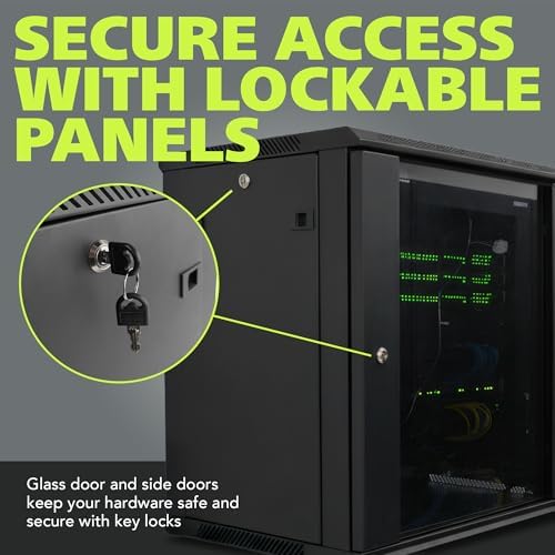 Pearington 12U Server Rack Enclosure with Glass Door, Cooling Fan, Locks, & Removable Side Panels - 12U Wall Mount Network Cabinet - Image 4