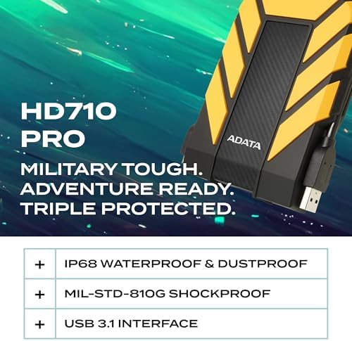 ADATA HD710 Pro, External Hard Drive, Yellow, 2TB - Image 2