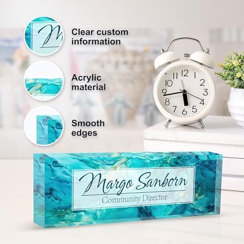 Personalized Name Plate for Desk, Custom Desk Name Plate, Acrylic Name Plate Office Desk Accessories, Personalized Office Gifts for Coworkers Teachers, Employee Appreciation Gifts (Ocean) - Image 3