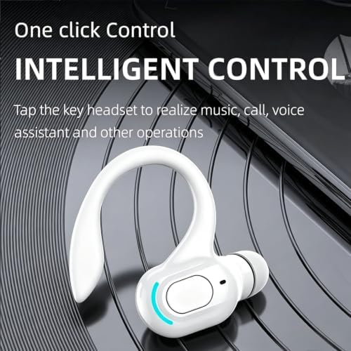 Wireless Headset Business Headphones,Waterproof Hanging Single Ear Earbuds,Mono Wireless Headset Noise Cancelling Sports Wireless Earpiece with Mic for Smart Phones (White) - Image 5