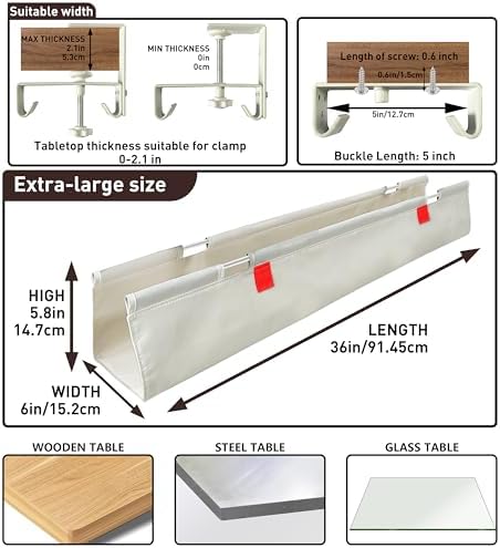 No Drill Under Desk Cable Management Tray, 36" Desk Cable Organizer - Image 3