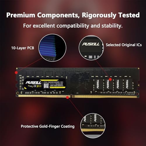 PUSKILL 32GB Kit (2x16GB) DDR4 RAM 2666MHz PC4-21300 Desktop Memory, Non-ECC Unbuffered UDIMM 1.2V CL19 288-Pin, Dual Channel PC Computer Upgrade Module for Intel & AMD - Image 5