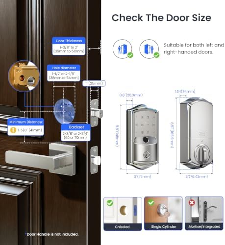 Veise VE027 WiFi Smart Lock Fingerprint Keyless Entry Deadbolt Satin Nickel - Image 6