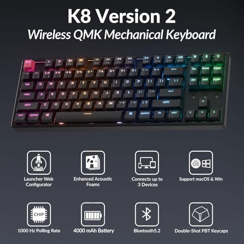 Keychron K8 Version 2 TKL Wireless Mechanical Keyboard, QMK/Launcher Bluetooth 5.2/Wired, RGB Backlit Shine-Through PBT Keycaps, Super Brown Switch, Aluminum Frame for Mac Windows Linux - Image 2