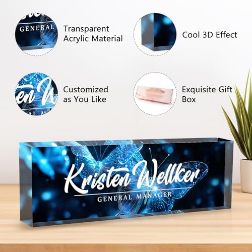 Desk Name Plate Personalized Name Plate for Desk, Office Desk Decor, 3D Style Personalized Plaque Name Plates for Desks Custom Appreciation Gifts for Boss Lady Employee Coworkers (Ice Butterfly) - Image 3