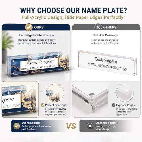 Custom Name Plate for Desk, Office Desk Double sided pattern Name Plate Personalized Office Desk Decor for Women and Men, Teacher Nurse Boss Employee Appreciation Gifts (Deep blue marble, UV pattern) - Image 6