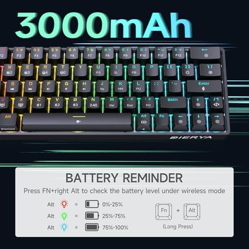 DIERYA DK63 60% Wireless Mechanical Gaming Keyboard | Bluetooth/2.4G/Wired | RGB Backlit Compact 63 Keys Mini Office Keyboard | with Blue Switch | for Windows Laptop PC Gamer Typist-Black - Image 5