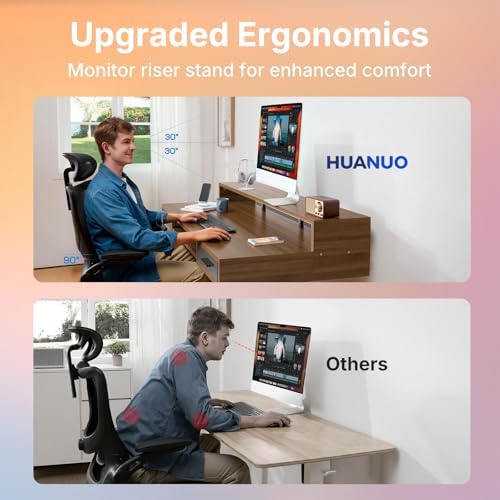 HUANUO 63″ x 26″ Electric Standing Desk with 2 Drawers &24.4″ Large Keyboard Tray, C-Clamp Mount Compatible, Adjustable Computer Desk for Office, Sit Stand Up Desk with 4 Height Presets, Deep Walnut - Image 5