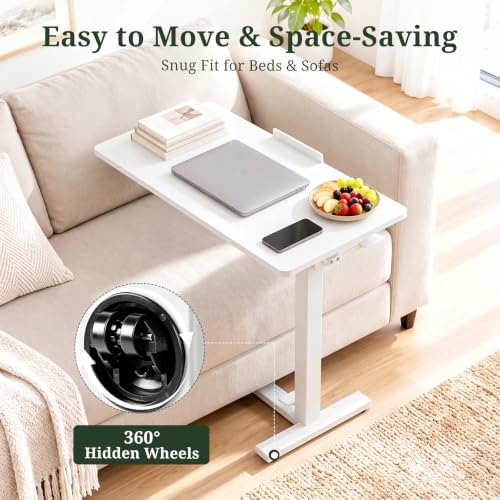 Overbed Bedside Table with Wheels, Foldable Rolling Desk Adjustable Height - Image 5