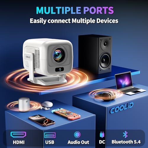 [Auto Focus & 2026 Upgraded] Mini Projector 1080P FHD Support 4K Portable Projector with WiFi6 and Bluetooth5.4 Built-in App 180° Adjustable Auto Keystone, Compatible with HDMI/Laptop/USB, White - Image 5