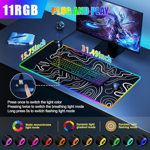 Mouse Pad with Phone Holder, Wireless Charging Desk Mat, RGB Gaming Mousepad Home Office Large Desk Pad with Ultra-Smooth Surface, Non-Slip Base, Waterproof Keyboard Pad,Topographic Black - Image 4