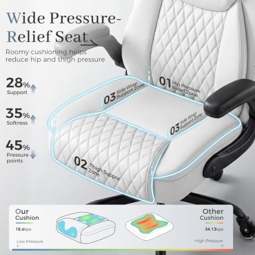 GTPOFFICE Executive Office Chair, Ergonomic PU Leather Desk Chair,Pro White - Image 4