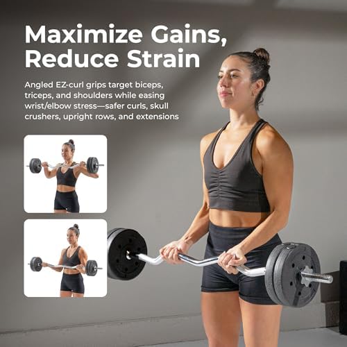 Sunny Health & Fitness 47" Standard EZ Curl Bar with Star-Lock Collars - Image 2