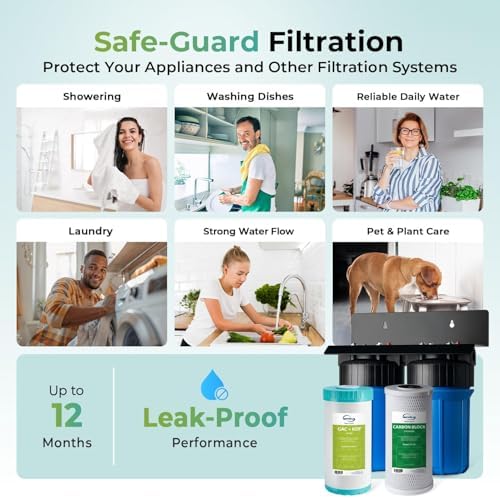 iSpring WGB21B-KS+AHPF12MNPT16X2 2-Stage Whole House Water Filtration System w/ 3/4'' Push-Fit Braided Stainless Steel Hose Connectors, Removes Chlorine, Lead, Odor and More, 1" Inlet/Outlet Ports - Image 6