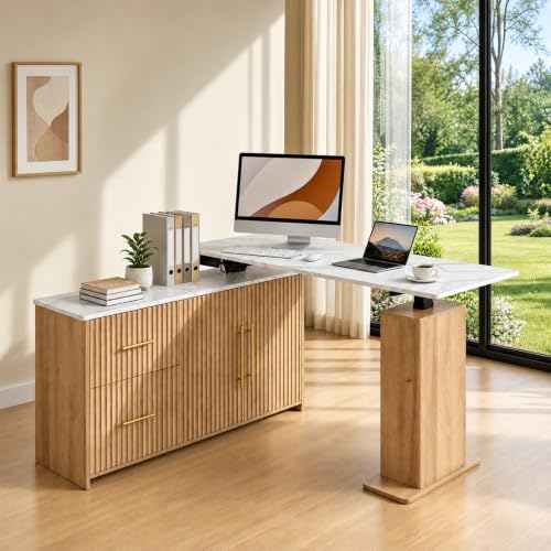 NORTHSKY 55" L-Shaped Electric Standing Desk with Drawers and Storage Cabinet, Height Adjustable Corner Desk for Home Office, 3 Memory Presets by NorthSky