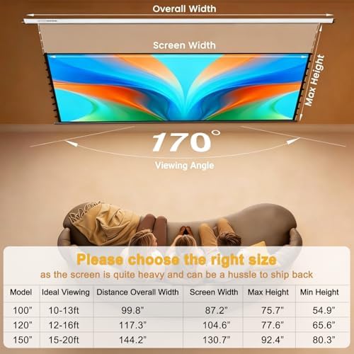 ALR Tensioned Motorized Projector Screen by SilverMagic - Tab Tensioned and Modern Design Gray Screen with White Aluminum case for Home Theater/Living Room/Patio/Office/Classroom - 150 inch 16:9 - Image 6
