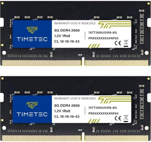 Timetec 16GB KIT (2x8GB) DDR4 2666MHz (PC4-2666V) PC4-21300 SODIMM Laptop RAM – 260-Pin 1.2V CL19 Non-ECC Unbuffered Memory Module for Laptop, Notebook, Mini PC, All-in-One by Timetec