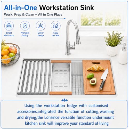 33" X 18" Undermount Kitchen Sink Offset Drain with Workstation - Image 2