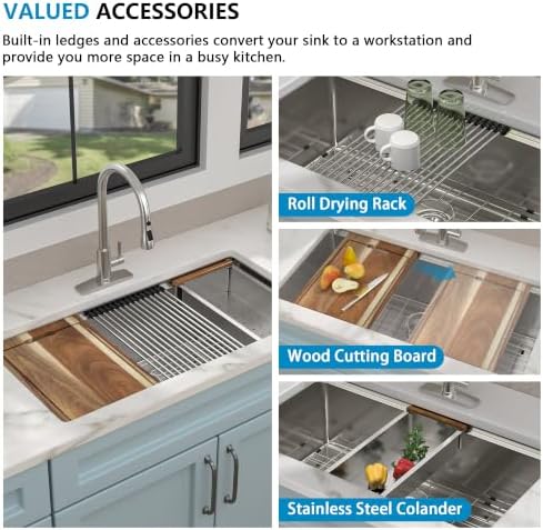 36"x19" Undermount Kitchen Sink Ledge Workstation - Image 6