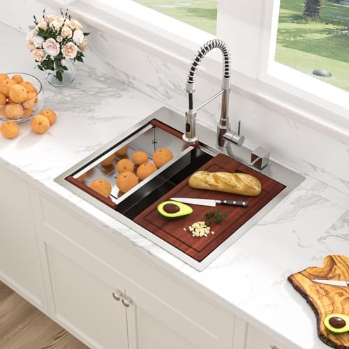 Sarlai 25 Kitchen Sink Drop-In Workstation - 25 x 22 Inch Topmount Ledge Stainless Steel 16 Gauge Single Bowl Over Counter for Kitchen, Laundry, Utility Room - Image 2