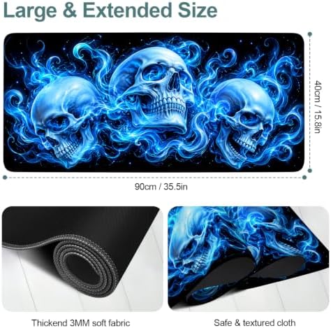 Halloween Skeletons Extended Gaming Mouse Pad 35.4"x15.7" Large Extended Pad Desk Mat Anti-Slip Rubber Base & Durable Stitched Edges for Gamers Smooth Mouse Pad Writing Surface for Desk Office/Home - Image 2