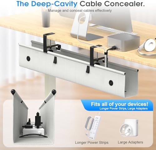 Under Desk Cable Management Tray, 40-inch No-Drill Cord Organizer with Anti-Sag Reinforced Base, Fabric Wire Management Hider for Standing Desk, Office & Gaming Accessories - Grey - Image 3