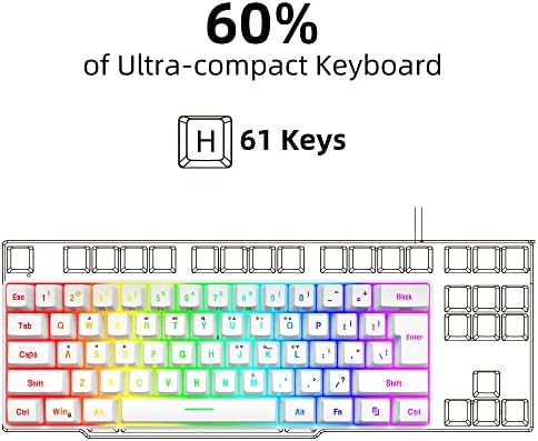 Snpurdiri 60% Wired Gaming Keyboard, 61 Keys RGB Backlit Wrist Rest Ultra-Compact Mini Waterproof Keyboard for PC Computer Gamer (White) - Image 2