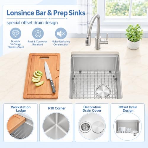 Undermount Bar Sink 16" X 18",Wet Bar Prep Sink with Workstation - Image 2