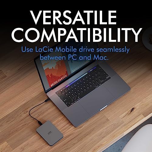 LaCie Mobile Drive Secure 4TB External Hard Drive Portable HDD - Space Grey, USB-C 3.2, for PC and Mac, Post-Consumer Recycled, with Adobe All Apps Plan and Rescue Services (STLR4000400) - Image 5