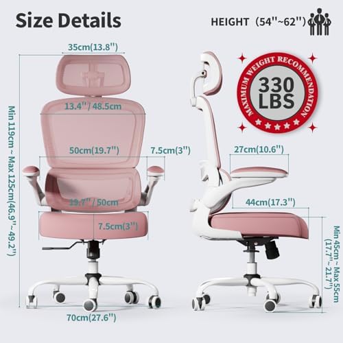 TRALT Office Chair Ergonomic Desk Chair with Lumbar Support Pink, 1 - Image 2