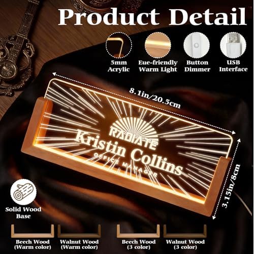 Personalized Light Up Acrylic Desk Name Plate - Custom Name Plate for Desk with Walnut Wood Base - Appreciation Office Gifts for Employees, Teacher, Social Worker (Sunrise) - Image 3