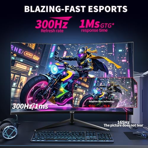 ZZA 32 Inch Curved Gaming Monitor 300Hz, QHD 1440p 2K Computer Monitor, 1ms (GTG) 1500R VA Panel, HDR10, AMD FreeSync Premium, Eye Care, Adjustable Stand, HDMI 2.1 & DP 1.4, for PC PS5 Xbox - Image 5
